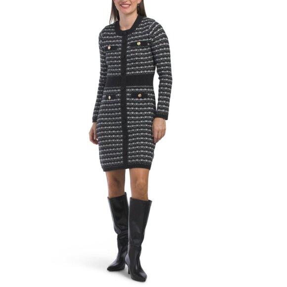 ELLEN TRACY Black Boucle Sweater Mini Dress - Picture 1 of 2